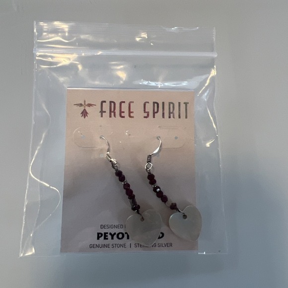 Earrings Dangle Beaded oyster pearl heart Sterling Silver Genuine Stone Peyote - Picture 6 of 6